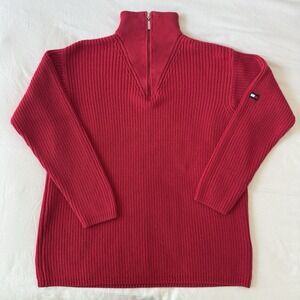 Vintage 90s Tommy Hilfiger Chunky Knit Pull Over Quarter Zip Red Sweater Y2K